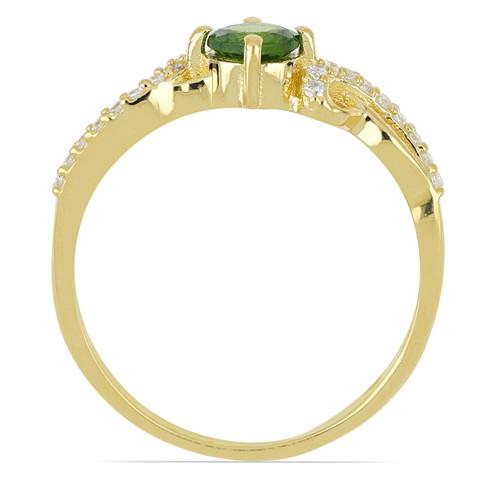 BUY 14K GOLD NATURAL CHROME DIOPSIDE GEMSTONE CLASSIC RING WITH WHITE DIAMOND